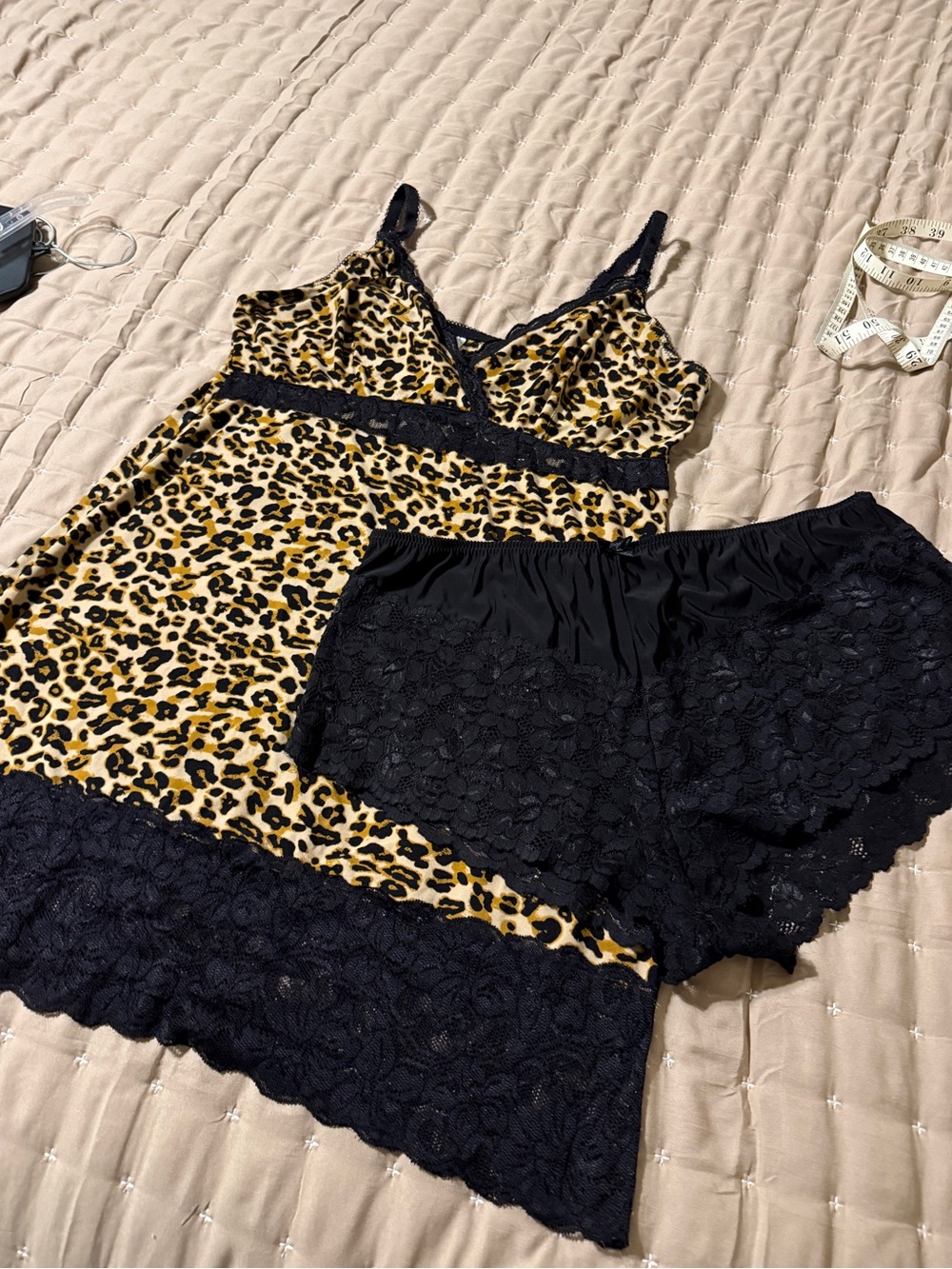 Delta Burke Leopard-Print Lace-Trim Chemise and booty shorts, 2X